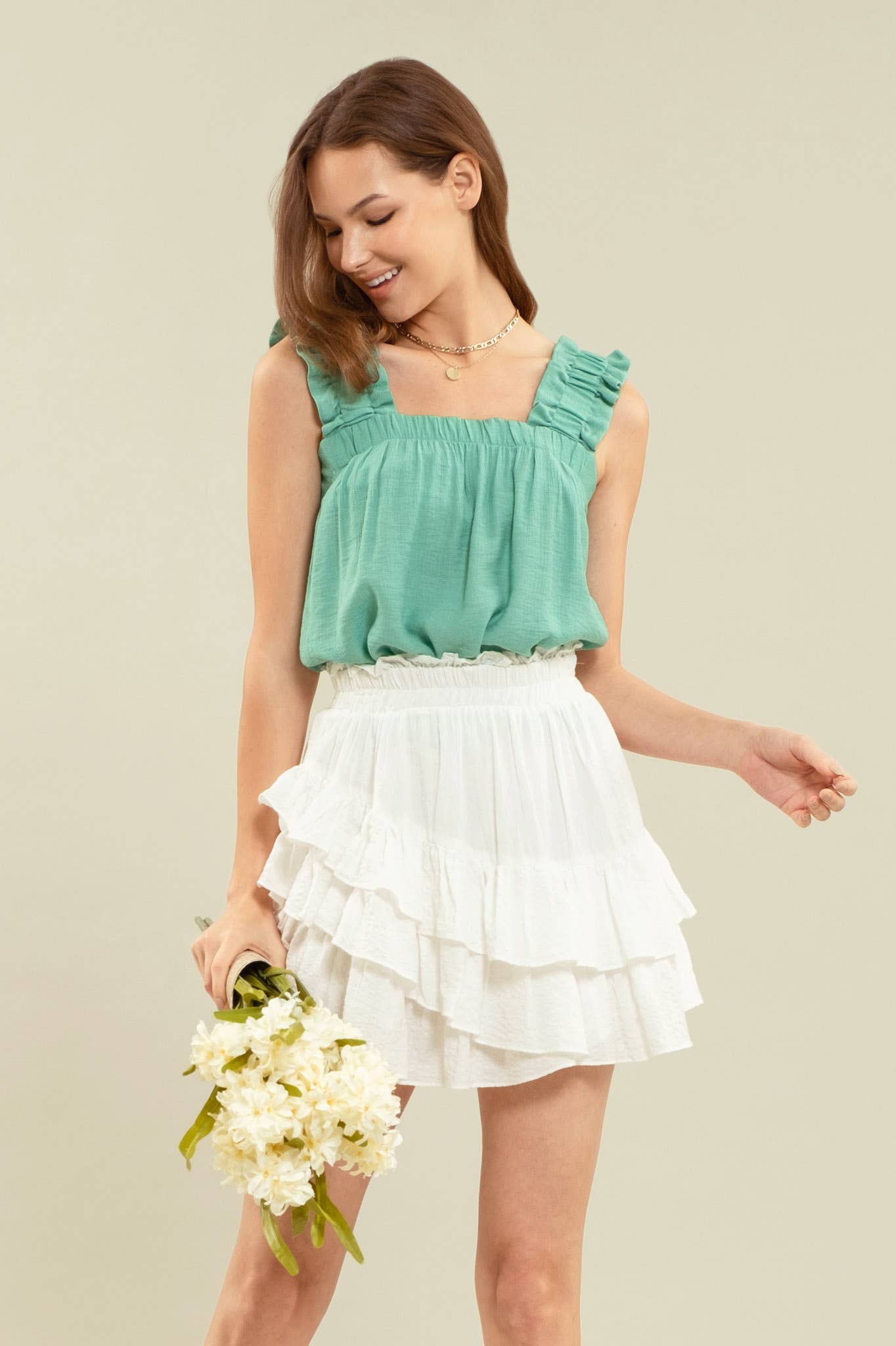 Green Ruffle Strap Tank