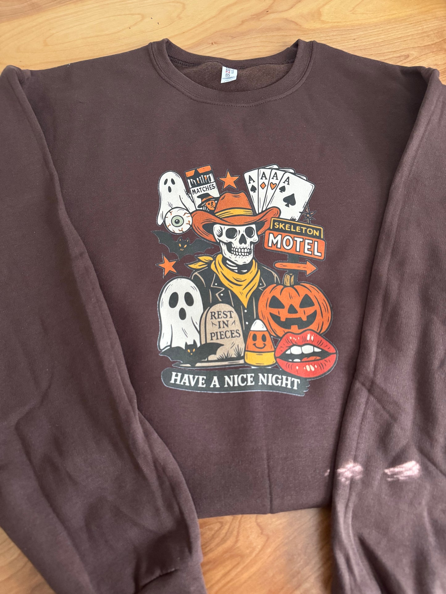 Halloween Skeleton Motel Graphic Pullover