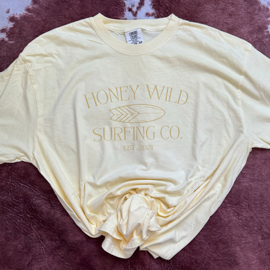 Honey Wild Co Surfing Club Yellow Graphic Tee
