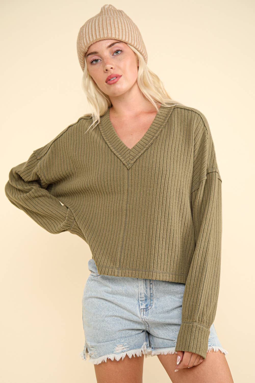 Olive Knit Sweater Top