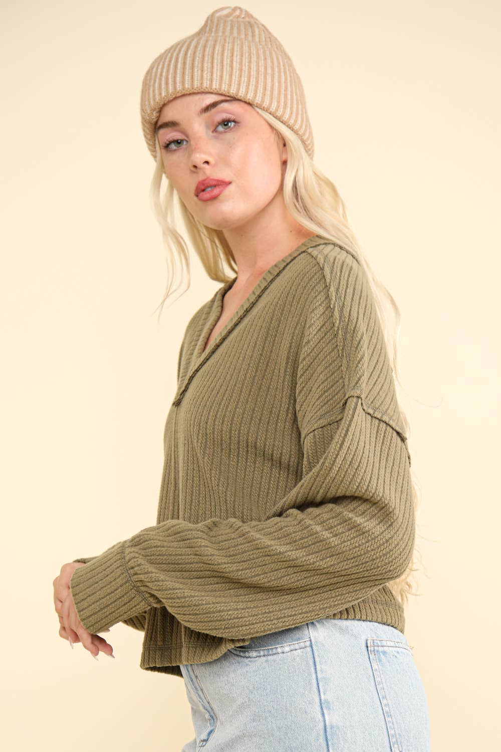 Olive Knit Sweater Top