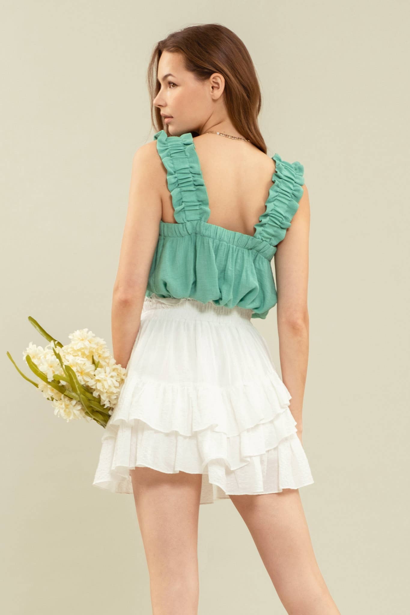 Green Ruffle Strap Tank